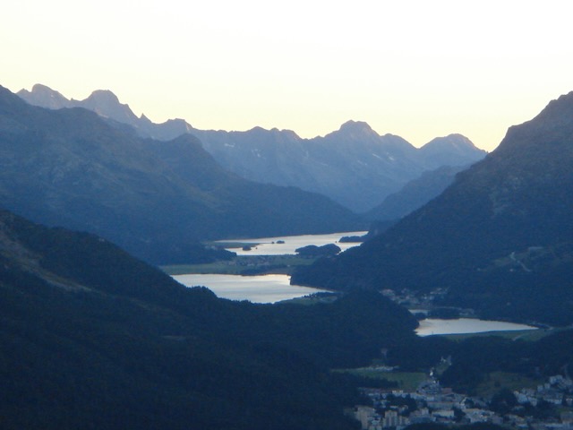 Engadin lake chain panorama at dusk